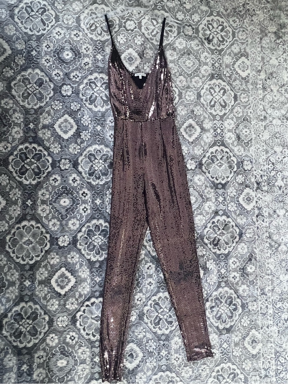 Charlotte Russe Rose Gold Sequin Spaghetti-Strap Jumpsuit